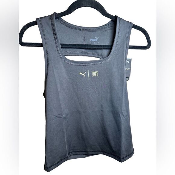 NWT PUMA Women’s Black First Mile Crop Tank Top Square Neck Line Open Back - S - Picture 3 of 5